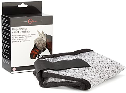 Covalliero Fliegenmaske mit Ohrenschutz, Fliegenschutzmaske, Pferdemaske, hellgrau, Full, mit UV-Schutz, Fleecepolsterung
