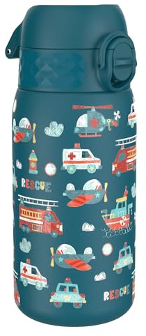 ion8 Kinder Trinkflasche Edelstahl Leicht 400ml Nicht Isoliert Auslaufsicher Einhandöffnung Sichere Verriegelung Spülmaschinenfest Klappdeckel Leicht zu Reinigen, Rettungsfahrzeuge