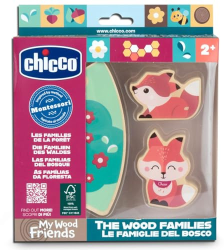 Chicco, Sammelfiguren aus Holz, Montessori-Spiel, 2 Füchse, 1 Puzzleteil, Entdecke das Universum My Wood Friends, Geschichten erfinden, Mädchenspiel, Kinderspiel ab 2 Jahren, Geschenkidee