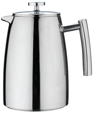 Café HFD-16 Stål Belmont Doppelwandiger Kaffeebereiter aus hochwertigem 18/10 Edelstahl – 16 Mokktassen, 2L, Hochglanzpolitur, Tamper