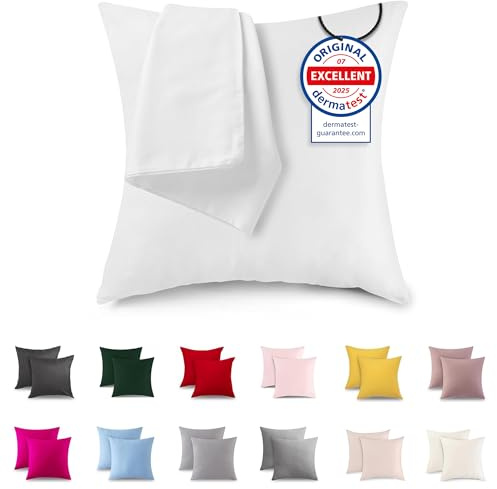 ATsense 2er Set Kissenbezug 40x40 cm - 100% Baumwolle, Weiß Kopfkissenbezug Weich und Hypoallergen, ÖkoTex Zertifiziert, Kissenhülle mit Reißverschluss für Allergiker Geeignet
