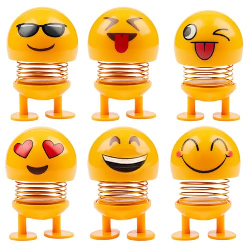 VEOIRXU 6 Stück Wackelfigur Glücksbringer, Auto Wackelfigur, Deko Figuren für Wohnzimmer, Schreibtisch, Büro, Bürodeko, Lustige Kleine Geschenke (6 Verschiedene Ausdrücke)