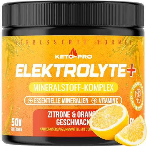 Keto-Pro Keto Elektrolyte 250 g | Elektrolyt Pulver zur Unterstützung von Fasten, Gesundheit und Fitness | Electrolyte Powder Ohne Zucker | 50 Portionen | Zitronen-Orangen-Geschmack