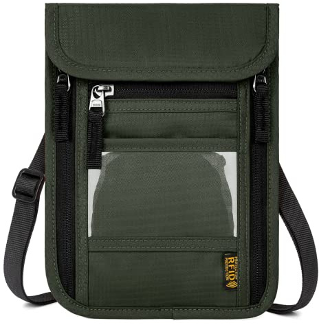 WACCET Brustbeutel Herren Dame mit RFID Schutz, Reise Brustbeutel mit Mehreren Taschen Versteckter Reisegeldbeutel Brusttasche für Bargeld, Karten, Schlüssel und Reisepass usw (Grün)
