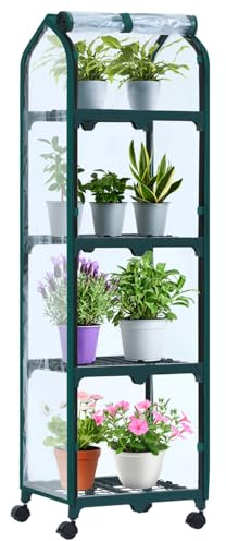 Ohuhu Balkon Gewächshaus klein Premium Foliengewächshaus mit Verriegelungsräder, Folien Treibhaus mit 4 Ebenen Anzuchthaus Treibhaus Platzsparend Frühbeet für Garten 41x33x132 cm Transparent