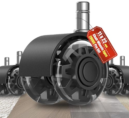 Bürostuhl Rollen 5er Set 11mm×22mm, Leise Schreibtischstuhl Rollen für Bürostühle & Gaming Stuhl, Hochbelastbar & Kratzfrei Stuhlrollen für Parkett, Keramikfliesen & Laminate, Keine Bodenschutzmatte