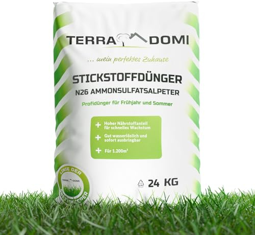 Turbo Schnell Grün 24kg Rasendünger Frühjahr und Sommer I N26 Stickstoffdünger I Ideal bei Hitzestress I Gesunder, Grüner Rasen dank Wachstumsschub | Dünger für Rasen, Blumen, Obst & Gemüse
