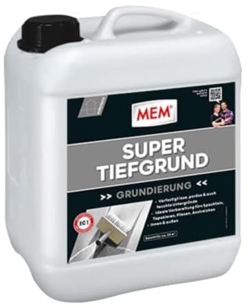 MEM Super Tiefgrund, Für saugende und nichtsaugende Untergründe, Innen und außen anwendbar, Einfache Anwendung, Lösemittelfrei, 5 l, Milchig-weiß