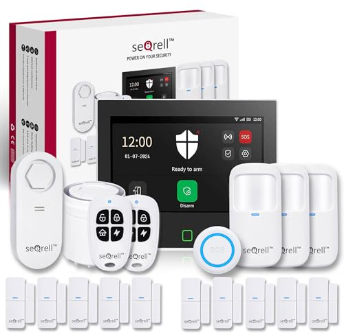 seQrell Alarmanlage Haus WLAN und GSM 4G mit 7” Touchscreen und 5000 mAh Akku, Einbruch Alarm mit Tuya Smart Life App, Wasserleckdetektor, Funk Alarmanlagen Set, tierfreundlich, SQ7024B