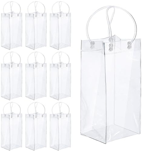 10 Stück Transparente Flaschenkühler, Flaschenkühler Ice Bag, PVC Champagner Eisbeutel, Wein Ice Bag Mit Griff für Kaltes Bier, Wein, Getränke, Party, Outdoor, Camping, Tavernen