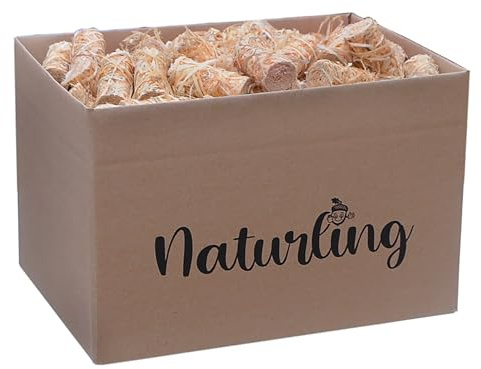 naturling Holzwolle Anzünder gewachst 200 Stück - natürliche Bio Anzündwolle für Kamin und Grill