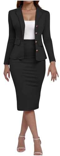 KOG Blazer Damen Elegant 2-Teiliges Outfit Rock Anzug Set Frauen Dünne Festlich Blazer Bleistiftrock Anzug Set Casual Outfits für Arbeit Business Kostüm Herbstjacke Jumpsuit Hosenanzüge Hosenanzug