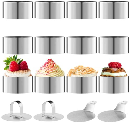 16 Teiliges Dessertringe Formenset aus Edelstahl, inklusive 12 Tortenring (8 CM Durchmesser), 2 Unterteilen und 2 Deckeln. Servierringe eignen sich für Mousse, Kuchen, Desserts und Gebäckmodellage