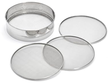 de Buyer - Edelstahlsieb mit 4 auswechselbaren Siebeinsätzen (3mm/ 2mm/ 1mm/ 0,5mm Durchmesser) - 4605.21, Silber