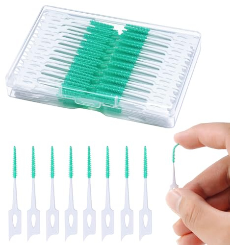 YEERSUO Zahnseide-Plektren, weiche Silikon-Interdentalbürste, Zahnseide-Plektren für Zähne, Zahnstocher-Bürste zwischen den Zähnen, Zahnseidebürste mit Etui, Einweg für Zahnreinigung, grüne Farbe, 220