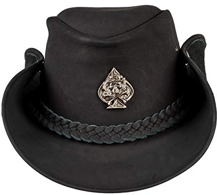 H15 Cowboyhut Skull - Lemmy Style Lederhut aus hochwertigem Rinderleder (L)