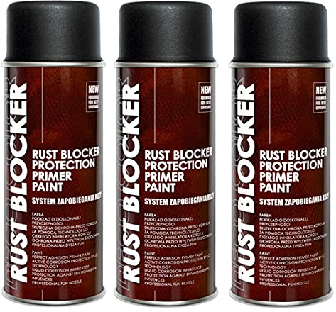 3er Sparpack 400 ml Rust Blocker 4in1 Metallschutzlack Rost Stop Lack schwarz matt RAL 9005 , 4in1 -Haftvermittler - Aktiver Rostschutz - schnelltrocknender Lack - effektiver Schutz