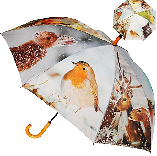 alles-meine.de GmbH großer XXL - Regenschirm - Automatik - Tiere im Winter Schnee - Ø 122 cm - Stockschirm mit Griff - Regenschirme - für Erwachsene - Partnerschirm/Partnerrege..