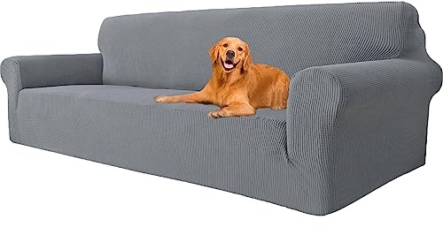 YSTELLAA High Stretch Sofa Überzug 4 Sitzer, Couch Bezug rutschfest, Universal Sofahusse Elastische, Couchüberzug Sofaschutz Katze Durable, Waschbare Sofa Covers Mit Armlehnen, Hellgrau