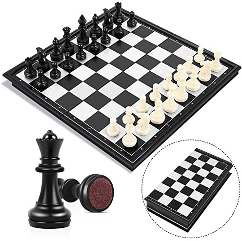 Peradix Schachspiel Magnetischem Einklappbar Schachbrett Schach für Kinder ab 6 Jahre (25 * 25cm), Black and White