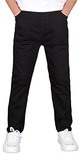 CAMLAKEE Jungen Chino Hose Kinder Jungs Straight Fit Chinohose mit Elastischem Bund Schwarz DE: 140-146 (Herstellergröße 140)