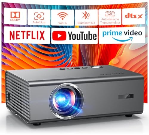 4K Smart Beamer kompatibel mit Netflix-App, Kinoähnlichem Sound & HDR | KOGATA Auto-Fokus, 6D Keystone, WiFi 6 & Bluetooth | Heimkino Projektor für Garten & Streaming ohne TV-Stick