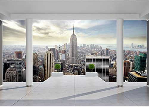 Runa Art Fototapete Balkon New York 352 x 250 cm Vlies Tapeten XXL Moderne Wandtapete Wohnzimmer Schlafzimmer Blau 9204011a