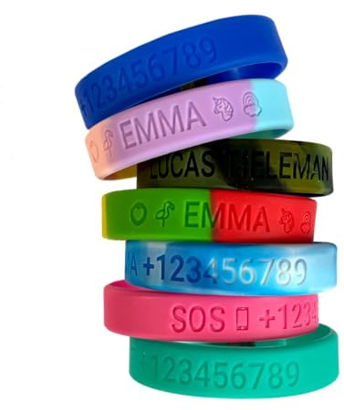 TAGGIE® SOS Silikonarmband personalisiert – Notfallarmband für Kinder mit Gravur – wasserfest, weich & robust – ID-Armband mit Telefonnummer & medizinischen Daten