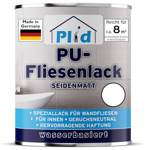 Plid® Fliesenfarbe Badezimmer & Küche [FEUCHTIGKEITSBESTÄNDIG]- Fliesenlack Weiß satin 0.75l fürs Bad - Fliesen neu streichen & lackieren im Innenbereich - 3in1 Fliesen Farbe Lack - Made in Germany