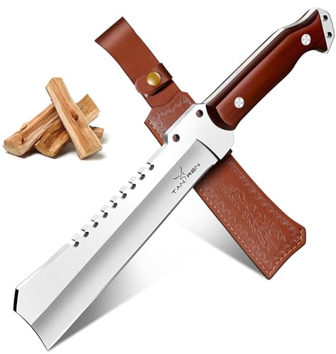 TAN REN Heavy Duty Machete mit Scheide, Full Tang Jagdmesser, Survival | Full Tang Jagdmesser mit feststehender Klinge und Holzgriff; Heavy Duty Machete mit Scheide zum Hacken und Clearing Brush.