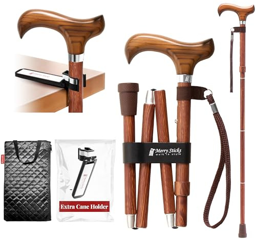 Merry Sticks Faltbarer Verstellbarer Designer Gehstock, Faltstock, Senholz, Enthält eine praktische Stocktasche und EIN Intelligenter Reflektierender Stockhalter