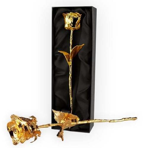 mikamax – Goldene Rose, 24 Karat Echtheitszertifikat – In 24K Gold getauchte echte Rose, 30 cm – Handgetaucht in Gold Frauen, Freundin, Valentinstag, Muttertag, Weihnachten