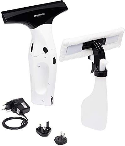 Amazon Basics Fensterstaubsauger-Set mit wiederaufladbarer Lithiumbatterie, für Fenster, Fliesen, Spiegel und Duschschwände, EU-/UK-/US-/JP-Stecker enthalten, 2 stück