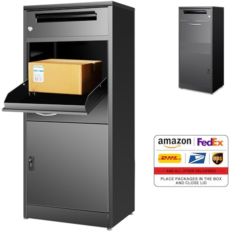 Briefkasten Paketbox für Außen, Großer Paketkasten mit Zahlenschloss, Stahl Edelstahl Briefkasten, Paketbriefkasten mit Wasserdichter & Diebstahlsicherer Funktion(50 * 36.5 * 115cm)