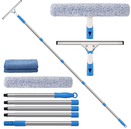 Mitclear Fensterreiniger Set mit Abzieher & Einwascher, Teleskopstiel 196cm | Fensterputzer Teleskop, Fensterwischer, Fensterabzieher Profi, Fensterreinigungsset für Bad Dusche Fenster Glas Spiegel Auto