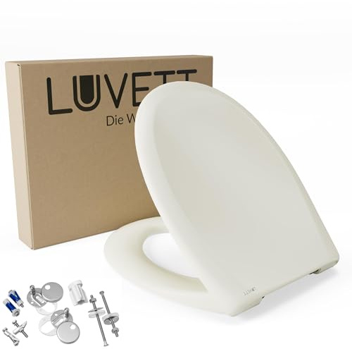 LUVETT C770 WC-Sitz Oval | SoftClose Absenkautomatik, Pergamon Weiß | Made in EU aus antibakteriellem Duroplast. Einfache TakeOff EasyClean Reinigung. Inklusive 3 Edelstahl-Montage-Sets.