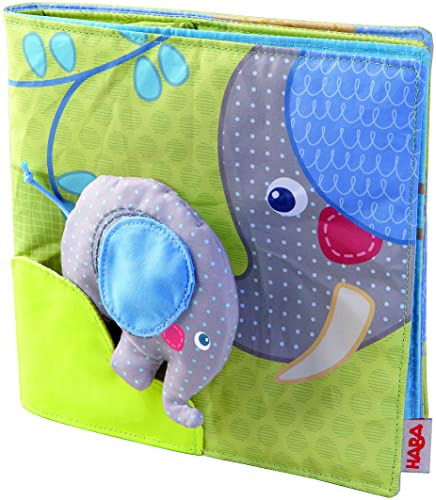 HABA 300146 - Stoffbuch Elefant Egon, weiches Knisterbuch mit vielen Fühl- und Spieleffekten, wunderschön gestaltetes Babyspielzeug ab 6 Monaten