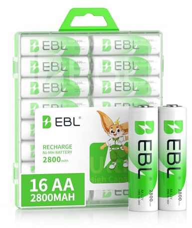 EBL Akku AA Mignon 2800mAh 16 Stück - wiederaufladbare Batterien AA, hohe Ladezyklen, geringe Selbstentladung, inkl. Akkubox