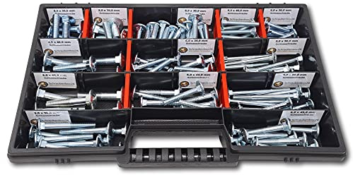 Flachrundschrauben Sortiment M5-M6-M8 // 30mm-60mm 115 tlg. Schraubenbox DIN 603