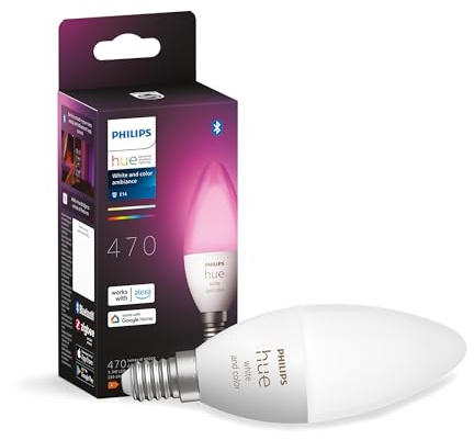 Philips Hue E14 LED Lampe, 470 lm | White & Color Ambiance, Dimmbar, 16 Mio. Farben, Für das Hue Lichtsystem, App- und Sprachsteuerung, Smart Home