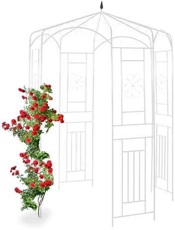 Relaxdays Rosenpavillon Metall, Rankhilfe für Kletterpflanzen, Garten, dekorativer Rankpavillon, HBT 250x160x160cm, weiß