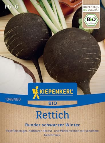 Kiepenkerl Rettichsamen Runder schwarzer Winter 1048480 - Bio-Rettich für Herbst- und Winteranbau, festfleischig & lagerfähig, Gemüsesamen für 20-25 lfd. Meter