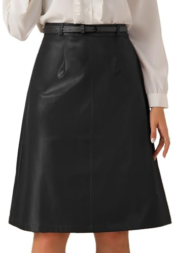 Allegra K Damen Kunstlederröcke Gürtel Vintage Bleistiftrock A-Linie Hohe Taille Midirock
