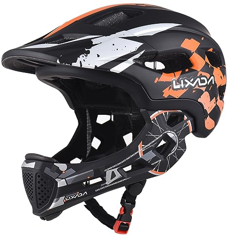Lixada Fahrradhelm Kinder Helm Fullface Abnehmbar Unisex 52-56cm Children's Helmet 2-In-1 Integrated Größenverstellbar- Mit Abnehmbarem Kinnschutz Helmet inliner Für Fahrräder, Skateboards