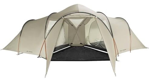 VAUDE Badawi Long 6P Familienzelt 6 Personen wasserdicht, Sand | Kuppelzelt mit zwei Schlafkabinen für Längsschläfer, 15,6 qm Grundfläche, Apsis mit Unterlage, 30 Heringe