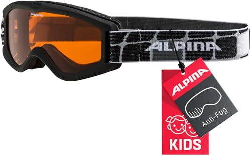 ALPINA CARVY 2.0 - Beschlagfreie, Extrem Robuste & Bruchsichere Skibrille Mit 100% UV-Schutz Für Kinder, black matt, One Size