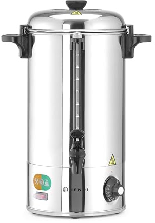 HENDI Heißgetränkespender, einwandig, für Glühwein und Wasser, tropffreier Zapfhahn, Wasserstandsanzeige, Glühweinkocher, Heißgetränkeautomat, 9L, 230V/2200W, 340x227x(H)468mm, Edelstahl