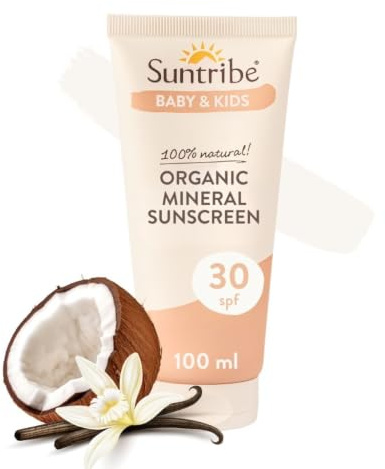 Suntribe Mineralische Baby & Kinder Bio-Sonnencreme LSF 30/100 ml, Parfümfrei - 100% Natürlich & Riffsicher, Nanofreies Zinkoxid, Wasserfest - Beste Mineralische Sonnencreme (The Mum Marketplace)