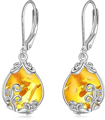 POPLYKE Bernstein Ohrringe Sterling Silber Bernstein Filigrane Tropfen Ohrringe Schmuck Geschenke für Frauen
