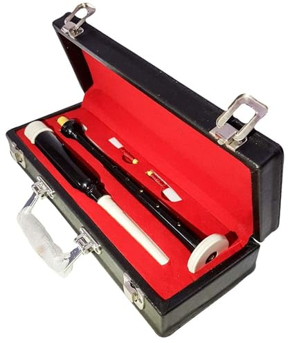 Schottischer Dudelsack-Praxis-Chanter schwarz – Palisander mit imitierter Elfenbeinsohle, inklusive 2 Rohrblättern, gratis Etui